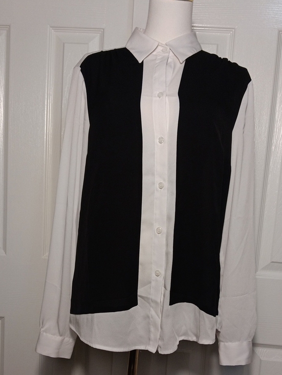 New York & Company Tops - New York & Company Black and White Colorblock Button-Down Shirt